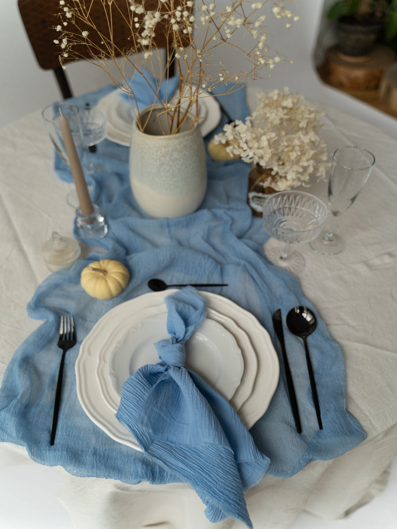Ocean Blue Cheesecloth Table Runner