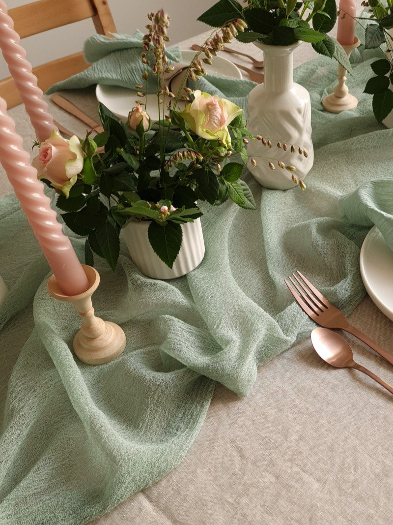 Sage Green Cheesecloth Table Runner